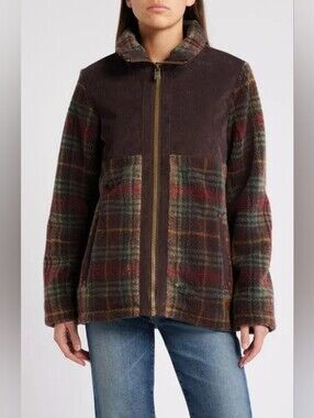 Pendleton Brown Plaid Fleece Madrona Mixed Media Coat